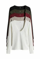 REGULAR FIT - 5 PACK FITTED LONG SLEEVE CREW NECK - Long sleeved top - black red khaki neutral cream